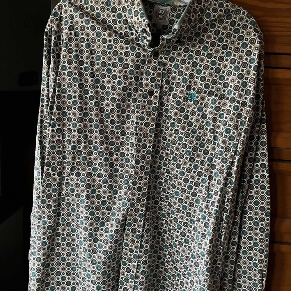 Cinch Men's Casual Button Down Shirt - Teal and Brown